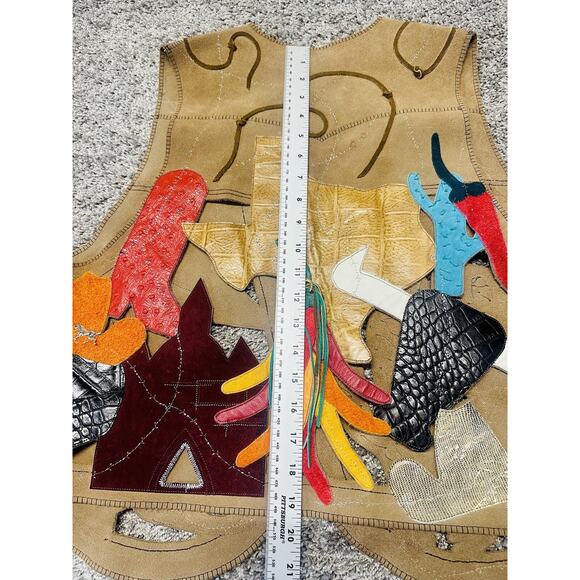 RARE Custom Leather Applique Texas Scenic Suede Vest Lifestyle Texan Cowboy - Picture 10 of 14